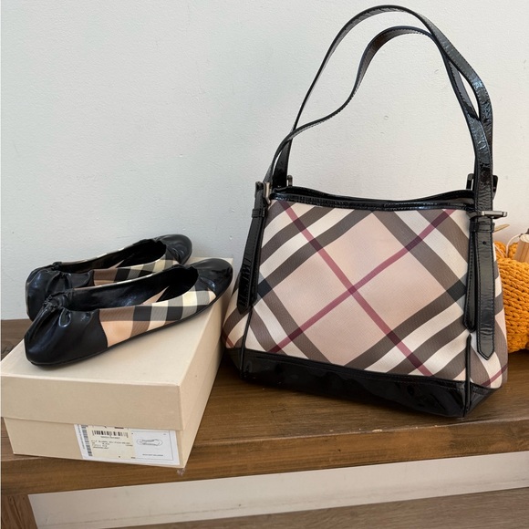 Burberry Plaid Shoulder Bag - Black and Tan and matching flats - Picture 1 of 9